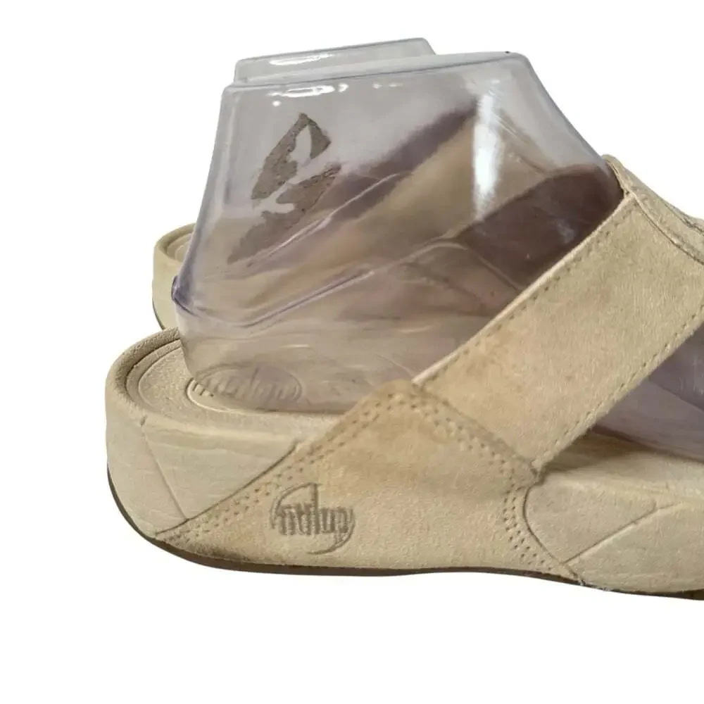 FitFlop Lulu Suede Toe Post Sandals Beige Wobbleboard Comfort Casual Summer 9